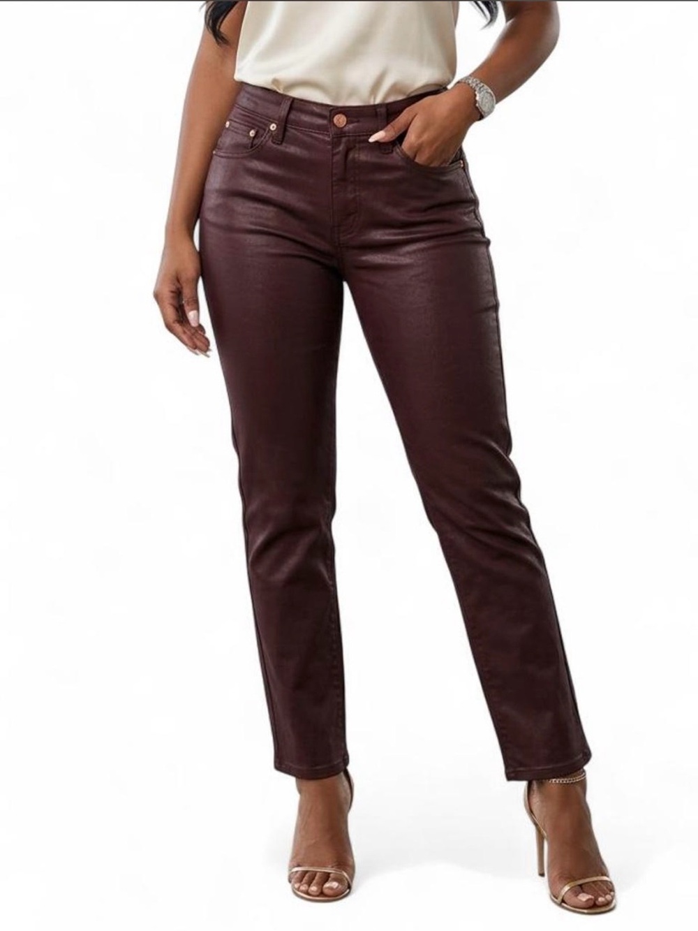 GAP Straight-Leg Faux Leather Pants in Burgundy